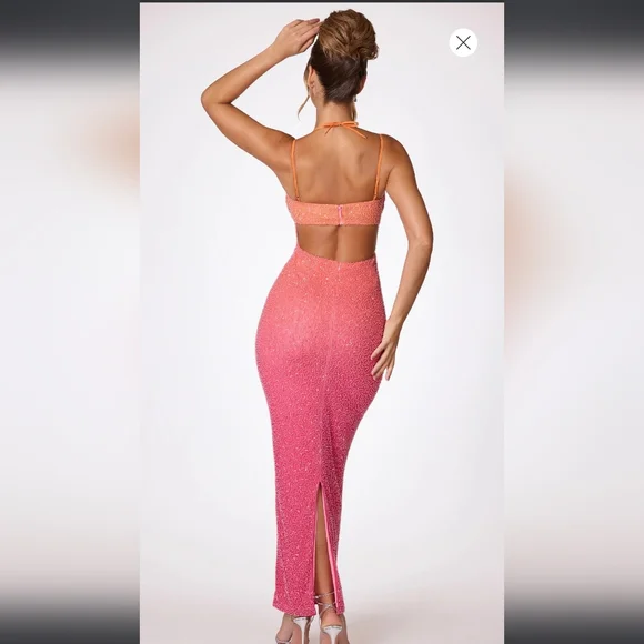 Monte Carlo Embellished Maxi Dress in Red and Orange Ombré Oh Polly - Picture 2 of 6